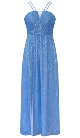 Ärmelloses Maxikleid mit Pailletten in Blau